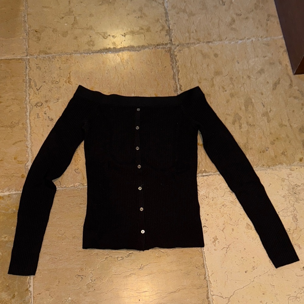 Frame Denim Black Off-Shoulder Sweater